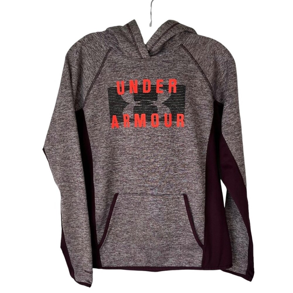 Under Armour Hoodie Sweatshirt Womens Small Burgundy Loose Fit Cold Gear